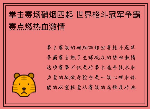 拳击赛场硝烟四起 世界格斗冠军争霸赛点燃热血激情