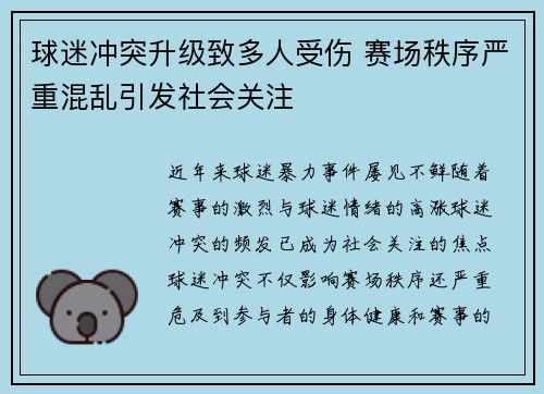 球迷冲突升级致多人受伤 赛场秩序严重混乱引发社会关注
